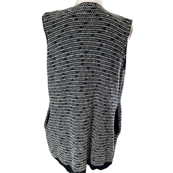 Lysse Fringe Long Cardigan Black & White Sweater Duster Vest with Pockets-S/M - Picture 4 of 10